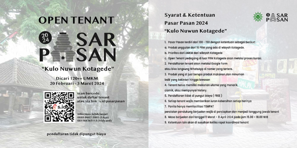 syarat pendaftaran tenant pasar pasan kulo nuwun kotagede