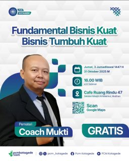 Bincang Bisnis PCM Kotagede

Pernah merasa bisnis jalan di tempat atau mudah goyah saat ada tantangan? Itu tandanya, FUNDAMENTAL BISNIS Anda belum kuat!

Saatnya benahi dari akar!

Ikuti BINCANG BISNIS : "Fundamental Bisnis Kuat, Bisnis Tumbuh Kuat"

Pelajari Rahasia: Membangun struktur bisnis yang kokoh, strategi pemasaran dasar yang efektif, dan manajemen keuangan yang efektif dan efisien.

Hari & Tanggal : Jumat, 31 Oktober 2025
Pukul : 16:00 WIB

Tempat:

Cafe Ruang Rindu 47
(selatan masjid Al Makmur Mutihan)

Maps : https://maps.app.goo.gl/y9XqezxroEjjHhMw9?g_st=atm

Pembicara : Coach Mukti (founder lebih dari 30 perusahaan)

Biaya : GRATIS

Untuk informasi dan pendaftaran silakan menghubungi :

- Hashfi (081903031990)
- David (081802737133)
- Lutfi (08122702881)

Acara ini diadakan oleh PCM Kotagede

_____
website : pcmkotagede.com
Facebook : Pcm Kotagede
Instagram : pcm_kotagede
X : Pcm kotagede
Youtube : PCM Kotagede

© Majelis Pustaka dan Informasi PCM Kotagede

#muhammadiyah #islam #berkemajuan #pcm #kotagede #bisnis #momentpcmkotagede #talkshow #yogyakarta #2025
